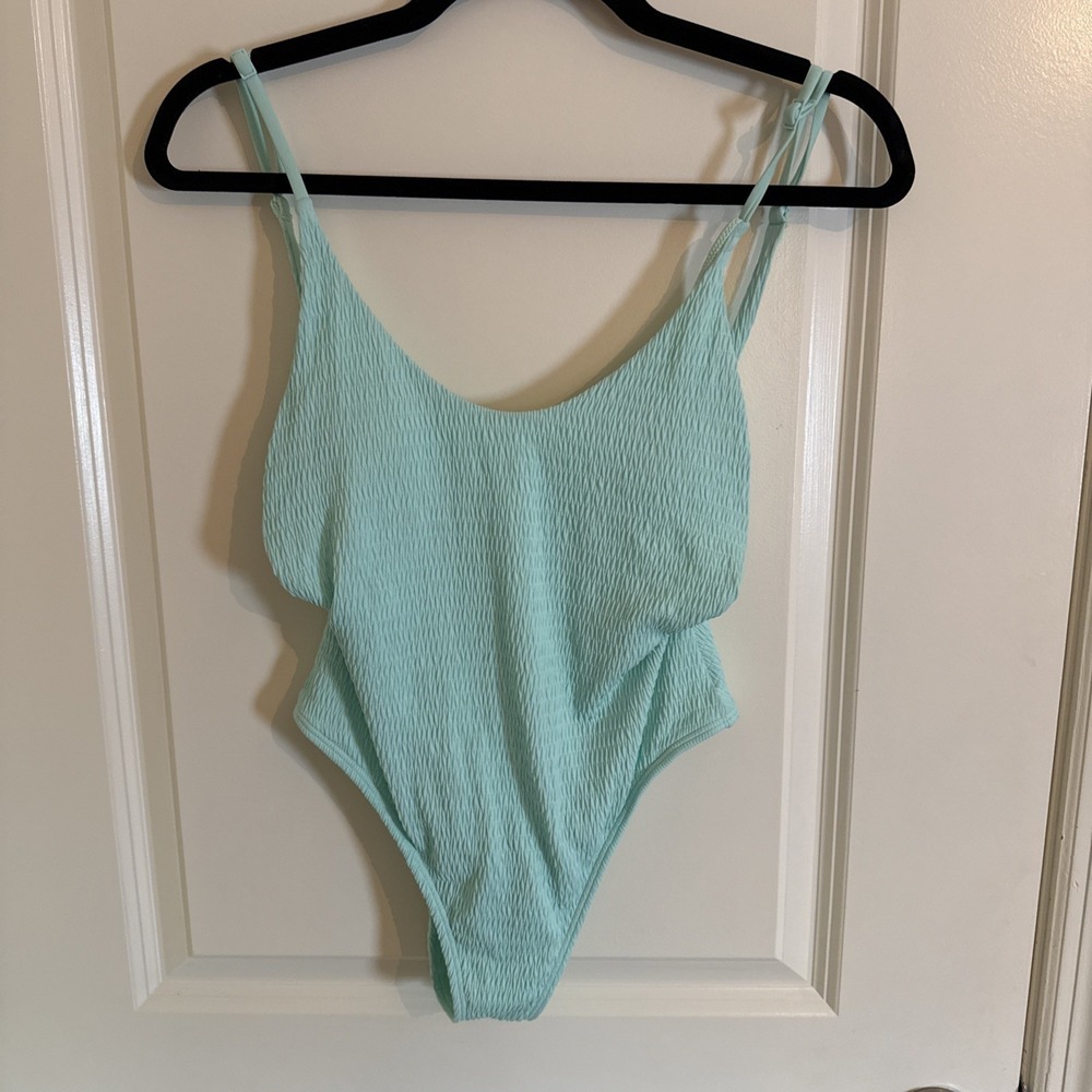 Aerie High Cut Scoop One Piece Swimsuit Turquoise Size Small NWT